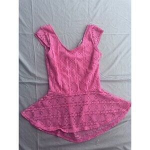 Derek Heart Women's Medium Pink Lace Scooped Neck Sleeveless Top, Open Back